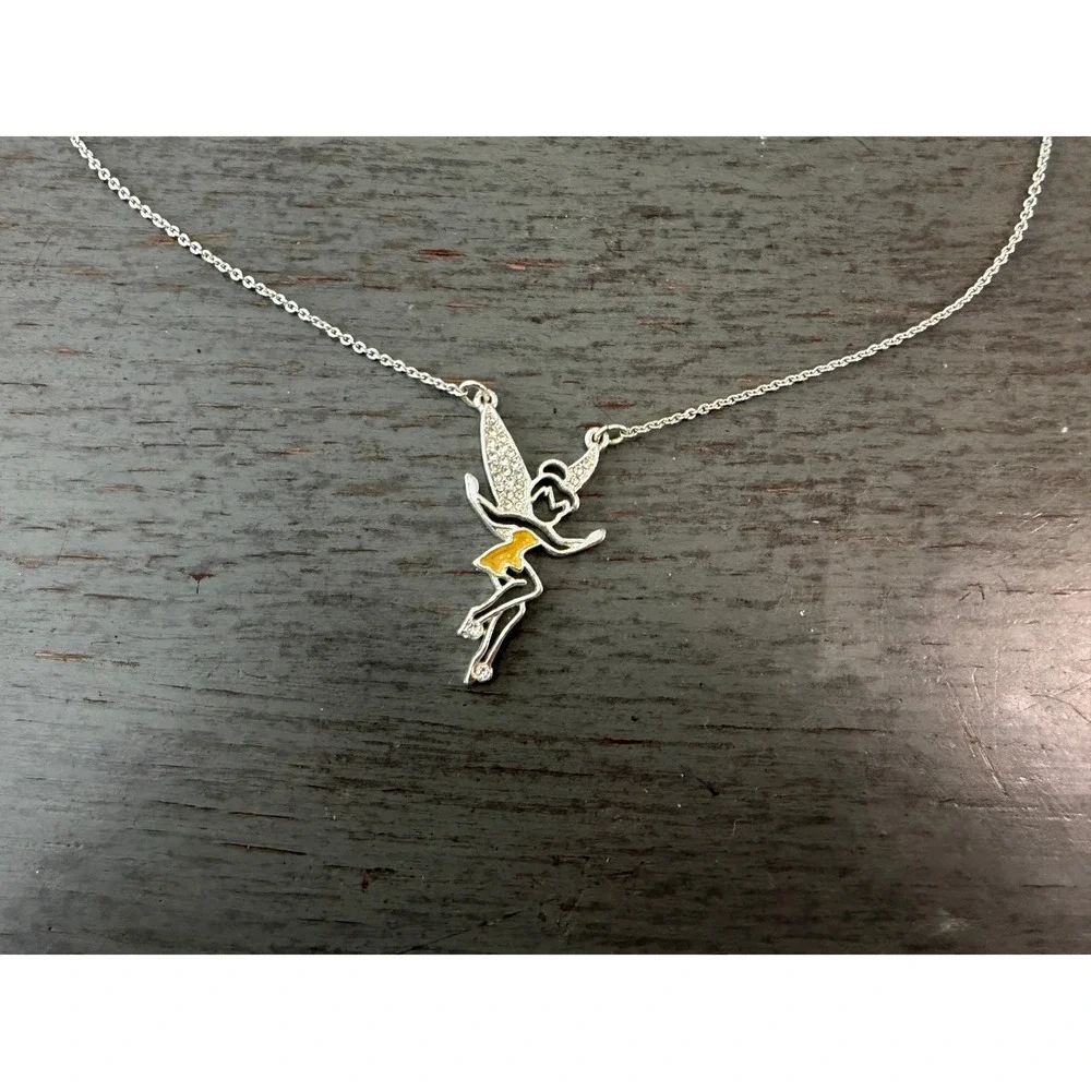 Disney Tinker Bell Silver Tone Fairy Pendant Adjustable Necklace Peter Pan